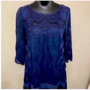 Anthropologie by HOLDING HORSES Women’s Dark Blue 3/4 Sleeve Lace Mini Dress S